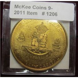 1206. (ND) Maui Dollar. Hawaii. Brass. BU. 39mm.