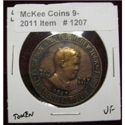 1207. Lucky Lindbergh Coin. "The Spirit of St. Louis" Brass.