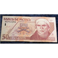 1249. Series EF Bank of Mexico 50 Peso Banknote. VF.