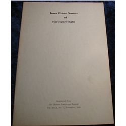 1356. 1945 Reprint "Iowa Place Names of Foreign Origin"