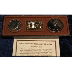 1364. 24K Gold Overlay Kennedy Memorial Set with 1980 D