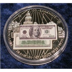 1374. Benjamin Franklin $100 Banknote Coin. 39mm.