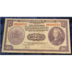 1410. March 2, 1943 Netherlands Indies 2 1/2 Gulden Bank Note. VF.