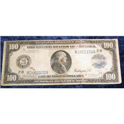 1415. Series 1914 $100 Federal Reserve Note. Signed Burke and Houston. VG.