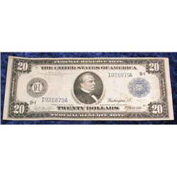 1416. Series 1914 $20 Federal Reserve Note. Minneapolis, Minn. Large size. Signed Burke and Mc Adoo.