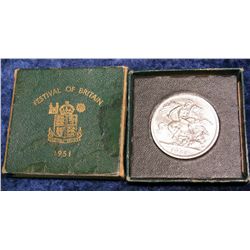 1424. 1951 "Festival of Britain" George VI Five Shillings Crown in original box.