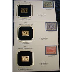 1448. (3) Jamestown Expo 22K Gold Stamped Covers.