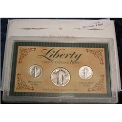 1457. Liberty Coin Collection. 2-Dimes and Quarter.