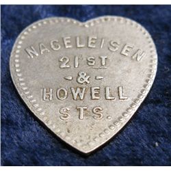 1555. Covington, Ky. Nageleisen Heart Shaped Token