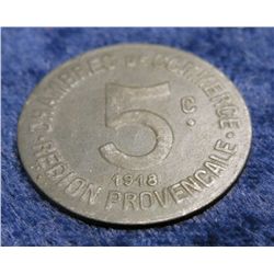 1557. 1918 Chamber of Commerce 5c Marseille Token. 25mm.