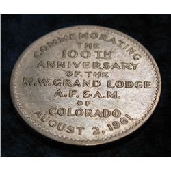 1562. 1861-1961 M.W. Grand Lodge of Colorado. 100th Anniversary.