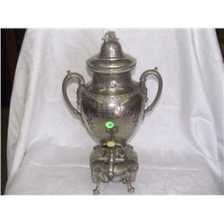 dated 1865 civil war era grape pattern silver plated coffee urn with lid,
