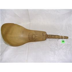 antique hand carved Native American horn ladle, with totem pole design, scoop as seen,