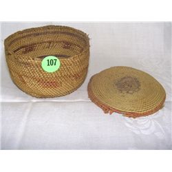 antique handmade Makah Native American basket with lid (as seen)
