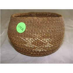 wonderful Native American handmade basket /twinned  by Klammath with Quill design