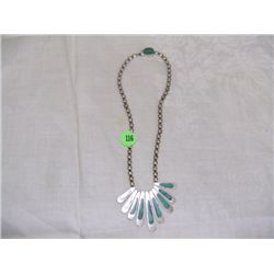 handmade Native American silver necklace with malachite  stones