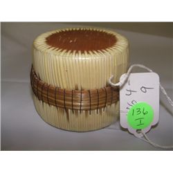 mid West Native American Ojibwa Porcupine Quill and Birch basket, with beaver design