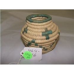 SW Native American basket of Papago Ollas  w/ cross & mountain