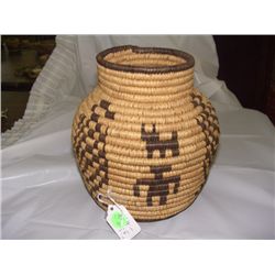 SW Native American basket Papago w/ figures dogs design