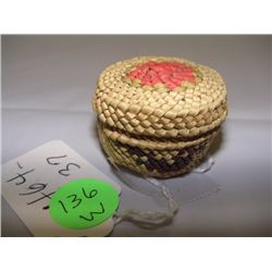NW Native American Makah miniature treasure basket with bird design c. 1940