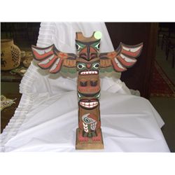 NW Native American handmade ,carved and painted totem pole signed M. Alphonse