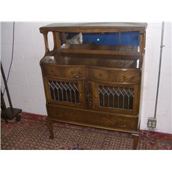 fancy oak carved and leaded glass sideboard with hooded backsplash  SSR
