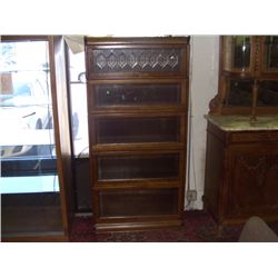 newer oak stacking bookcase, with leaded glass top door and raised panel sides SSR