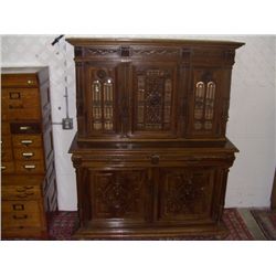 breathtaking 2 piece fancy carved hutch, (once had center back splash) now chest on chest SSR