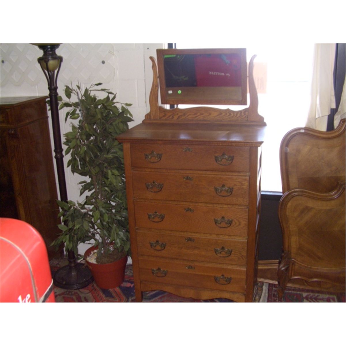 Very Nice American Oak High Boy Dresser With Mirror Ssr