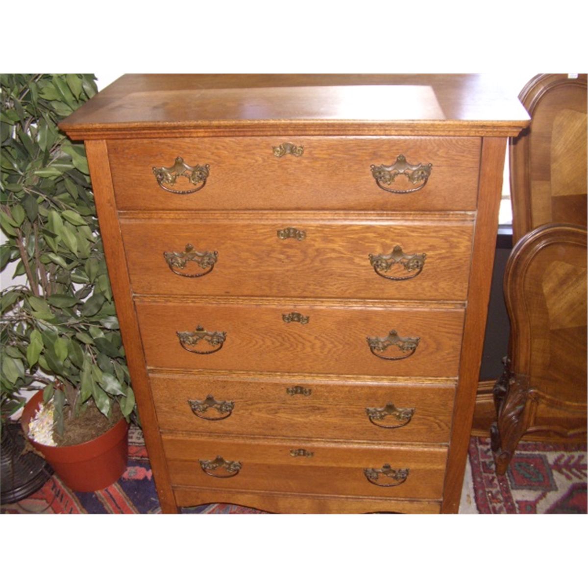 Very Nice American Oak High Boy Dresser With Mirror Ssr