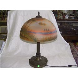 newer painted glass table lamp (lake scene)