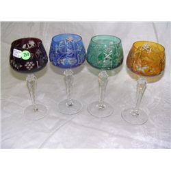 4 piece colored stemware etched