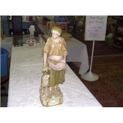 antique Royal Dux bisque figurine woman with sheep