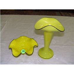 2 piece art glass vase and bowl