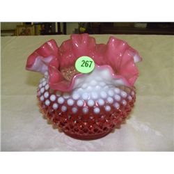 cranberry hobnail bowl by Fenton