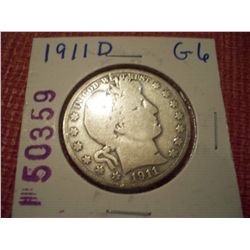 1911-D Silver Barber Half Dollar