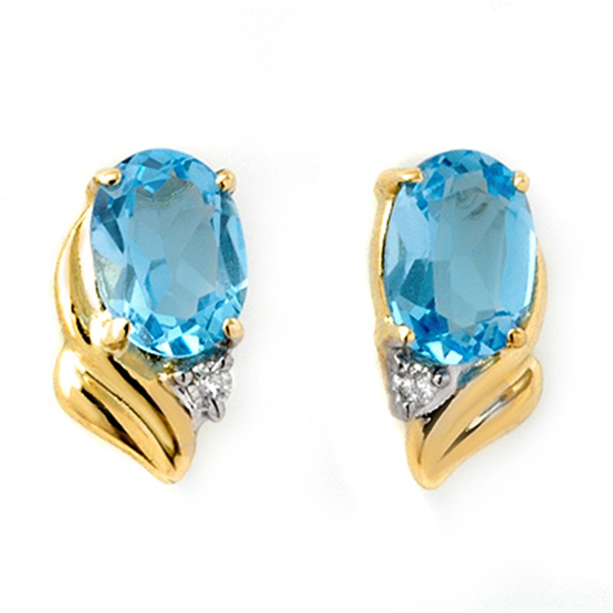 Genuine 1.23 ctw Blue Topaz & Diamond Earrings 10K Gold