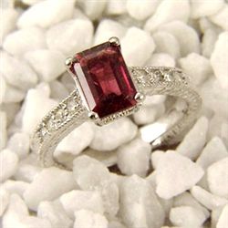 Genuine 2.25ctw Rubellite & Diamond Ring 14K White Gold