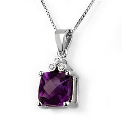 Genuine 3.06 ctw Amethyst & Diamond Necklace 10K Gold