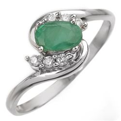 Genuine 0.60 ctw Emerald & Diamond Ring 10K White Gold