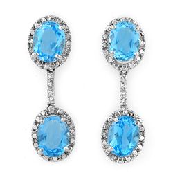 Genuine 10.10ctw Blue Topaz & Diamond Earrings 10K Gold