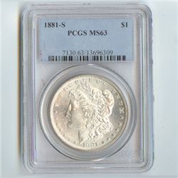 1881-S Morgan Silver Dollar PCGS Certified MS63