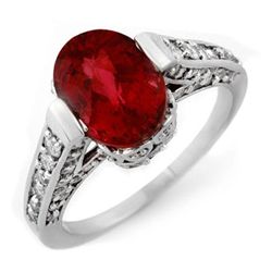 Genuine 2.75ctw Rubellite & Diamond Ring 14K White Gold