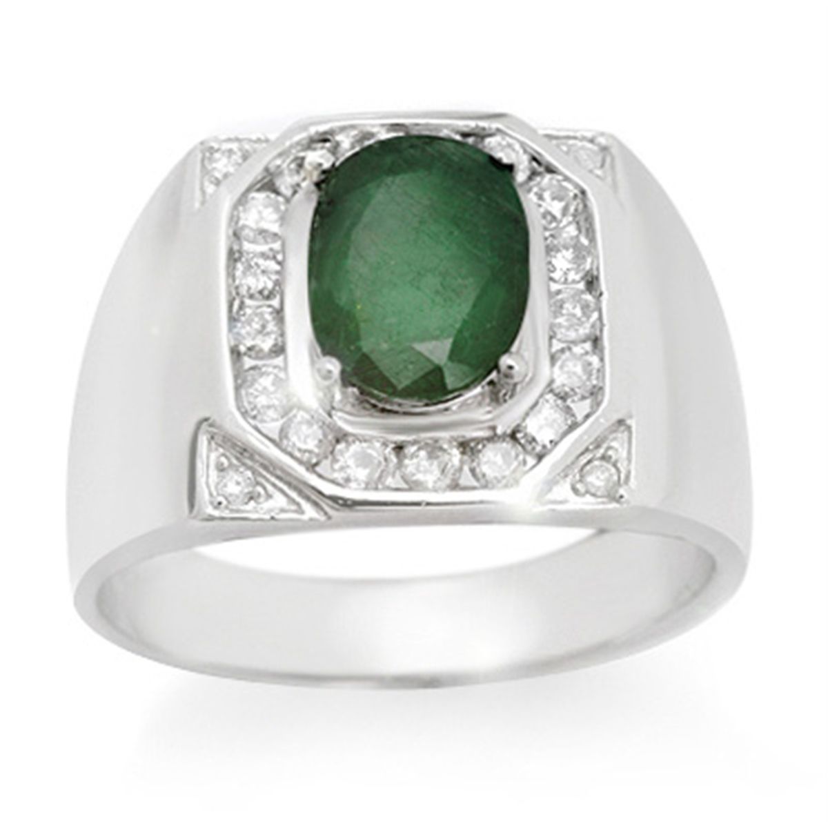 Genuine 2.60 ctw Emerald & Diamond Men's Ring 14K Gold