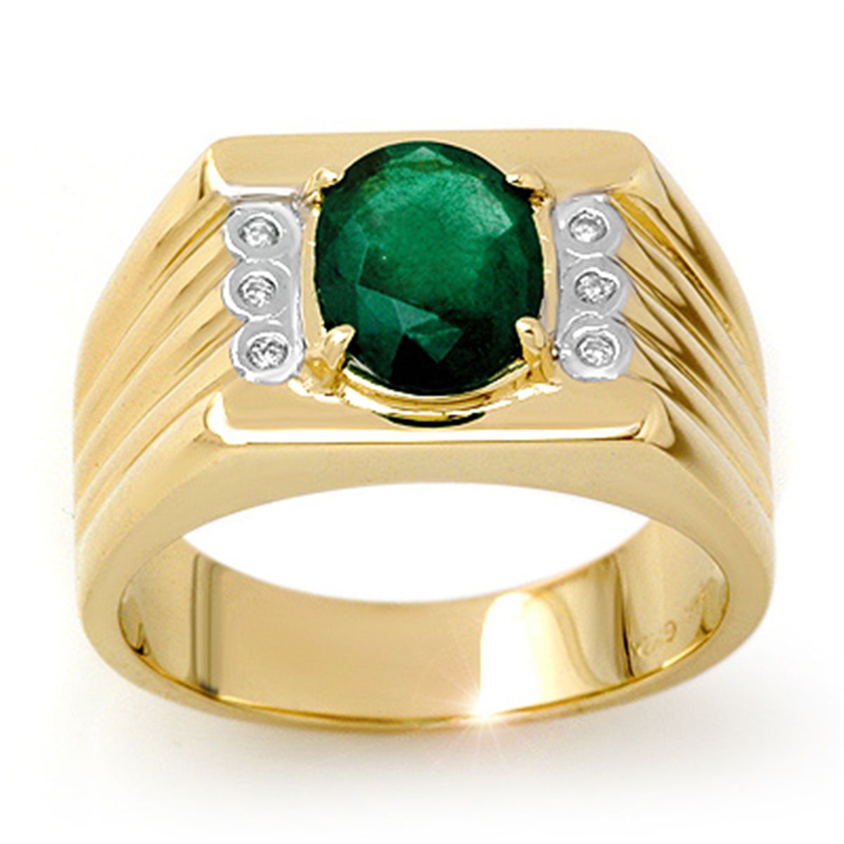 Genuine 2.06 ctw Emerald & Diamond Men's Ring 10K Gold