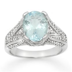 Genuine 3.95 ctw Aquamarine & Diamond Ring 14K Gold