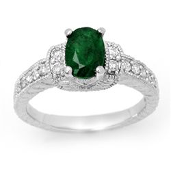 Genuine 1.60 ctw Emerald & Diamond Ring 14K White Gold