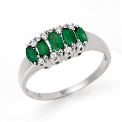 Genuine 0.77 ctw Emerald & Diamond Ring 10K White Gold