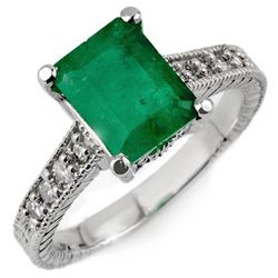 Genuine 2.75 ctw Emerald & Diamond Ring 14K White Gold
