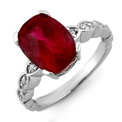 Genuine 4.25ctw Rubellite & Diamond Ring 10K White Gold